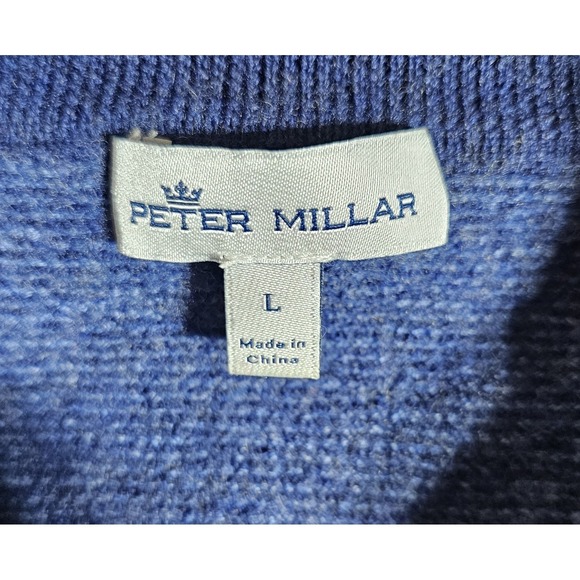 Peter Millar Sweater Boys Sz Large Blue Merino Wool 1/4 Zip Pullover Long Sleeve - Picture 3 of 10